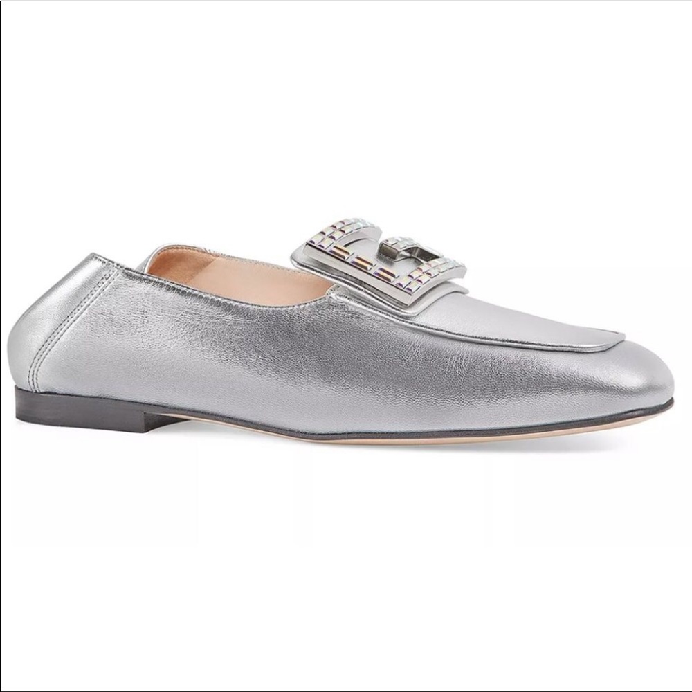 NIB Gucci Metallic Crystal Square G Loafers 38 - Picture 2 of 16